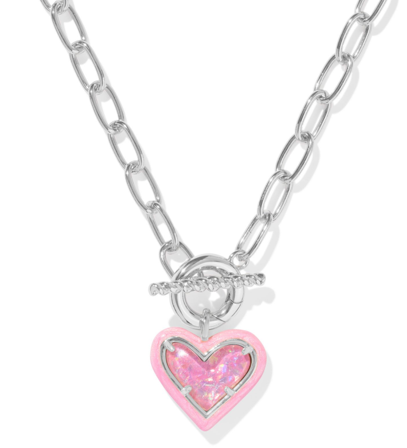 Ari Heart Silver Chain Pink Iridescent Glitter Necklace