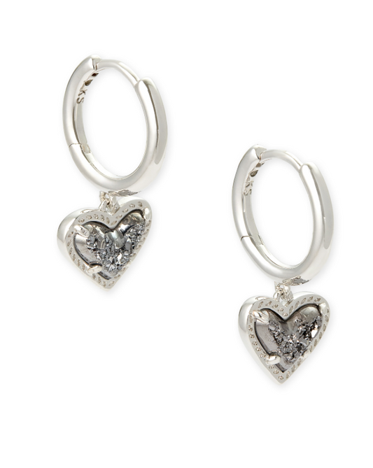 Ari Heart Huggie Earrings Silver Platinum Drusy
