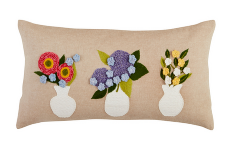 Lumbar Flower Vase Embroidered Pillow