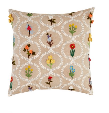 Square Flower Embroidered Pillow
