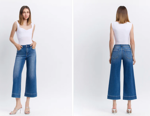 Let It Rain - High Rise Crop Trouser Wide Leg Jeans