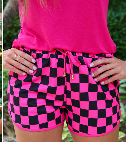 Pink and Black Checked Everyday Shorts