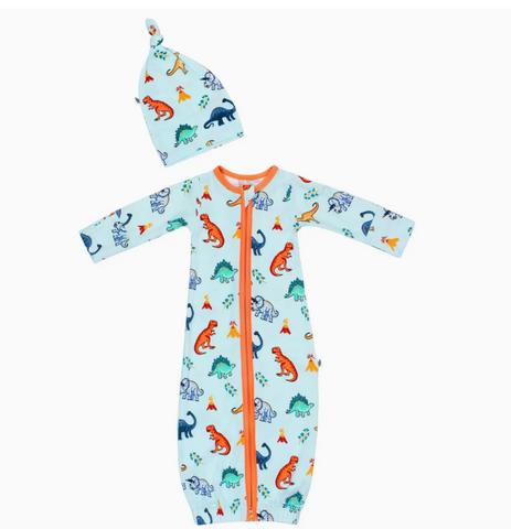 Rawr Your World Dinos & Volcanos Newborn Gown & Knot Hat Set