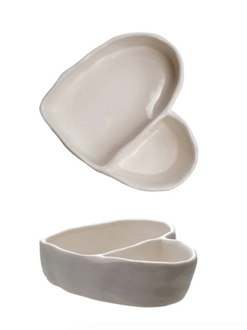 Heart Shaped Stoneware Two-Section Dish