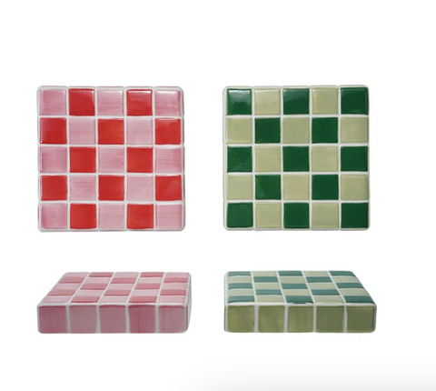 Checkered Stoneware Trivet 6 " Square