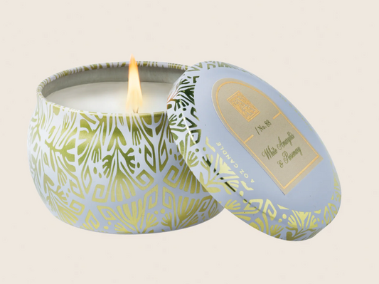 White Amaryllis & Rosemary - Printed Travel Tin Candle 4oz.