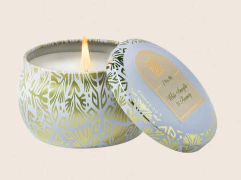 White Amaryllis & Rosemary - Printed Travel Tin Candle 4oz.