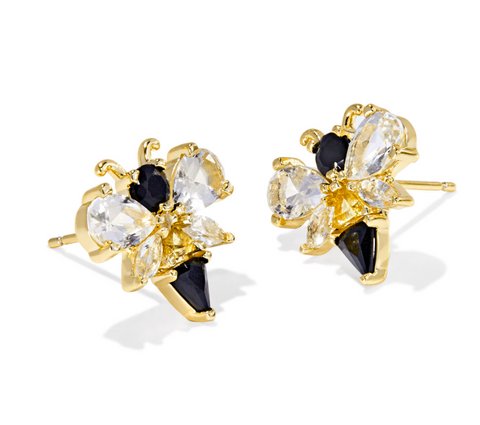 BEE STUD EARRINGS GOLD BLACK YELLOW MIX