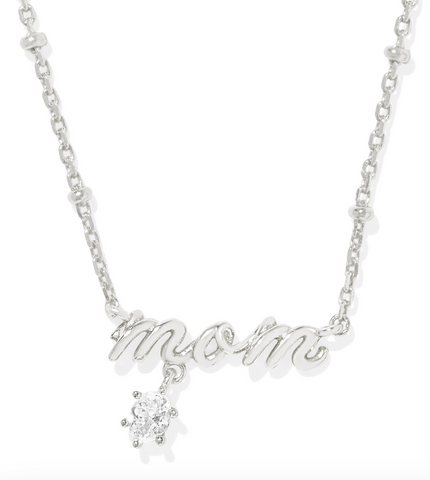 Mom Crystal Pendant Necklace Silver
