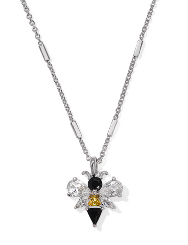 Bee Short Necklace Black Yellow Mix Silver