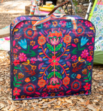 Happy XL Zip Tote Bag (indigo Folk Flower )