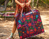 Happy XL Zip Tote Bag (indigo Folk Flower )