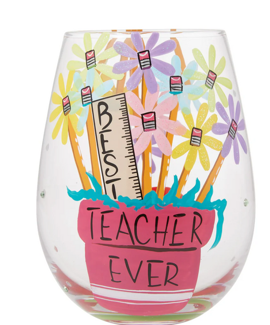 Best Teacher Ever Hand Painted Stemless Wine Glass 20oz.