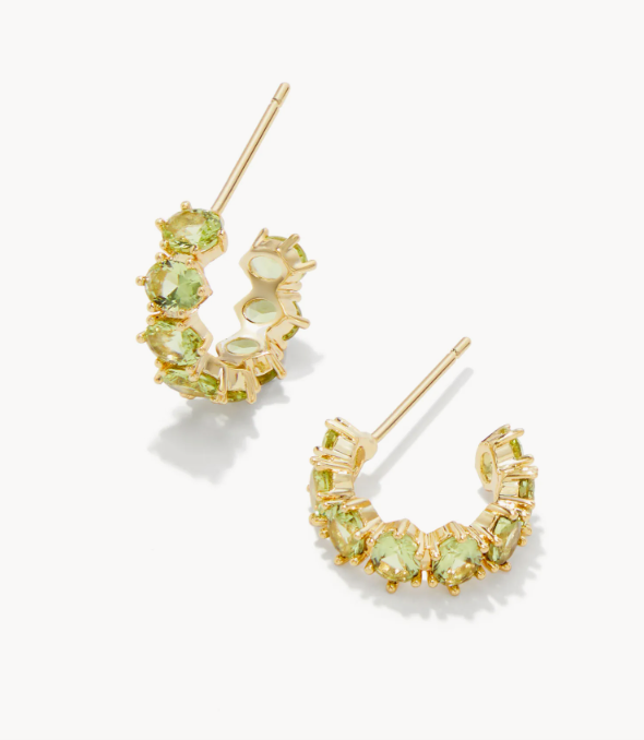 Cailin Gold Huggie Earrings in Light Green Crystal