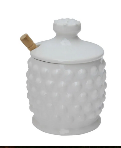 Ceramic Hobnail Honey Jar With Dipper