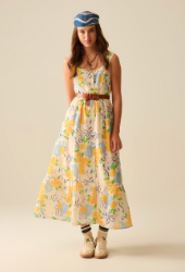 White Maxi Strapless Dress with Lemon Print