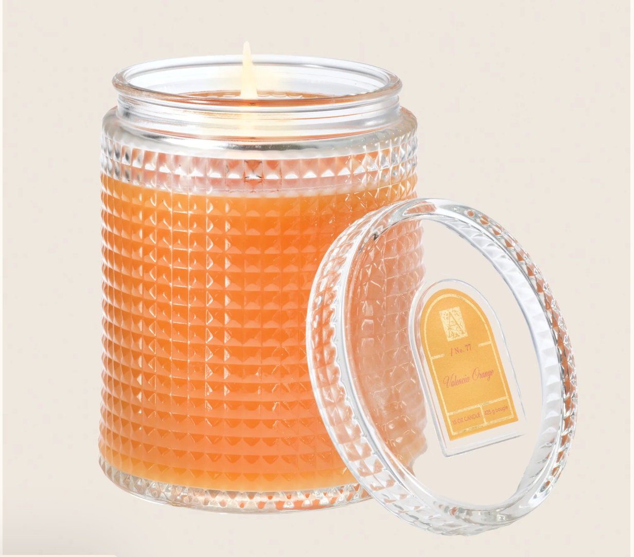 Textured Glass Candle with Lid ( Valencia Orange ) 15oz.
