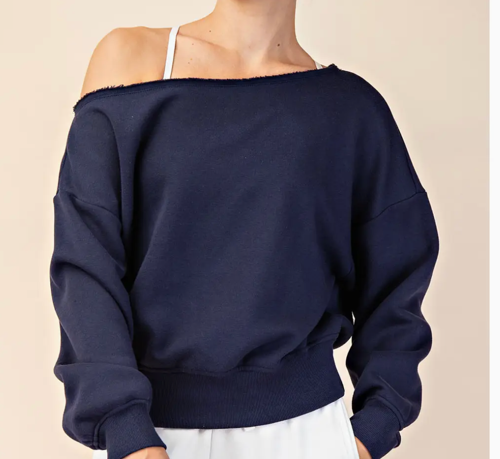 French Terry Fleece Off Shoulder Top ( Assorted Colors )