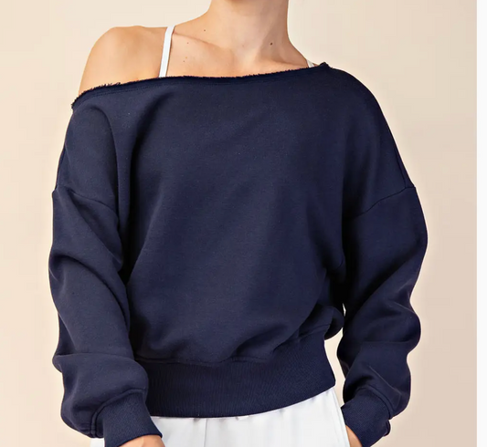 French Terry Fleece Off Shoulder Top ( Assorted Colors )