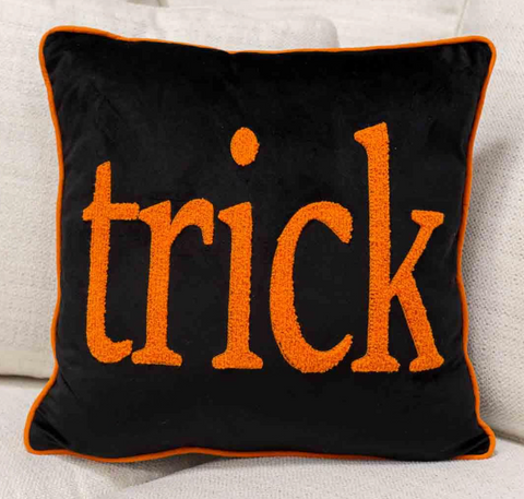 Trick or Treat Double Sided Pillow. 16" w X 16" h