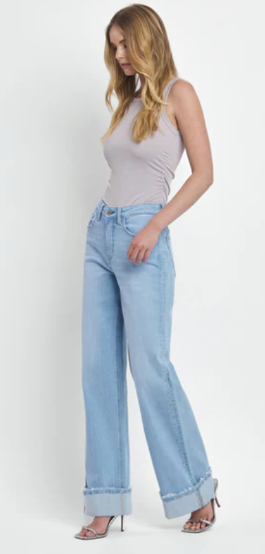 Super High Rise Cuffed Wide Leg Jeans