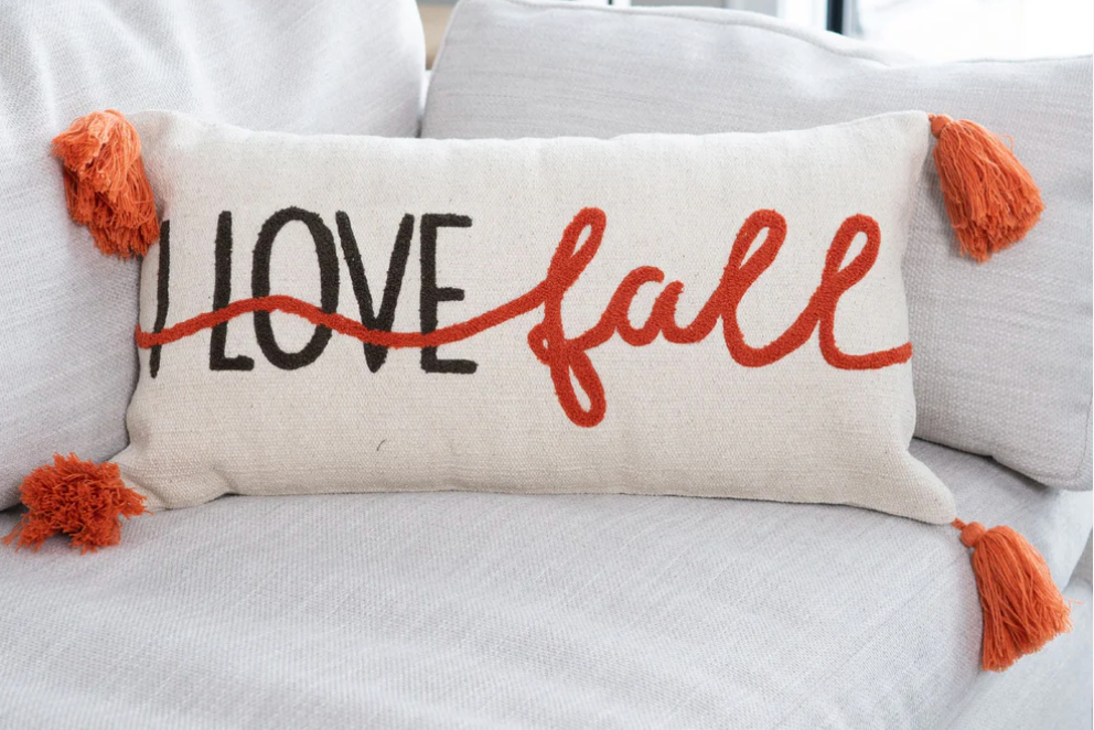 I Love Fall Embroidered Lumbar Pillow  12" x 22"
