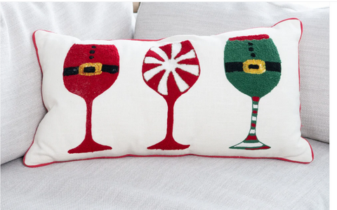 Christmas Drinks Embroidered Lumbar Pillow. 12" x 22"