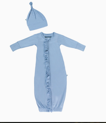 Dried Lavender Ruffle Newborn Gown & Knot Hat Set