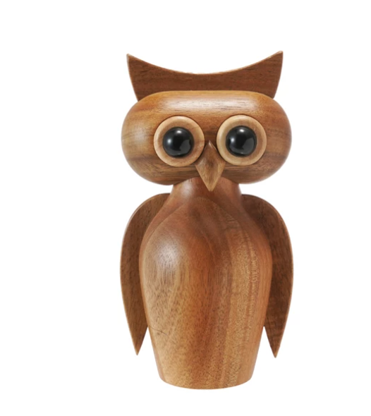 Acacia Wood Owl Shaped Salt/Pepper Mill, Natural & Black