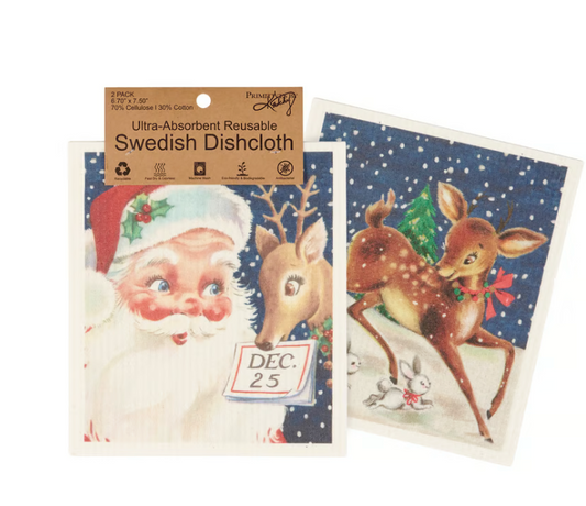 Retro Santa Claus Swedish Dishcloth Set
