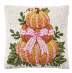 Pumpkin Stack W/Stripe Bow Hook Pillow