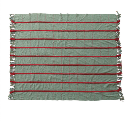 Woven Blend Throw W/ Braided Embroidery & Fringe 60" X 50"