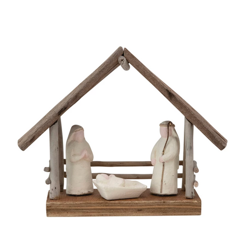 Handmade Driftwood and Paper Mache Nativity