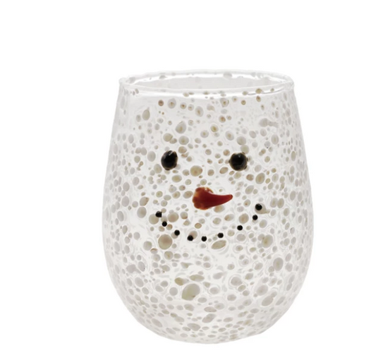 Stemless Wine Glass w /  Snowman Face  12oz.