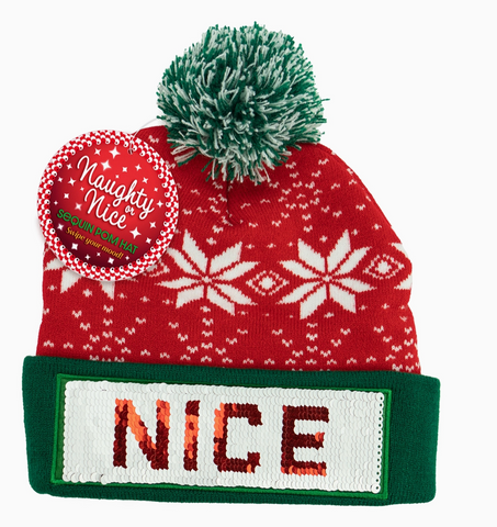 Christmas  Naughty or Nice Sequin Pom Hat
