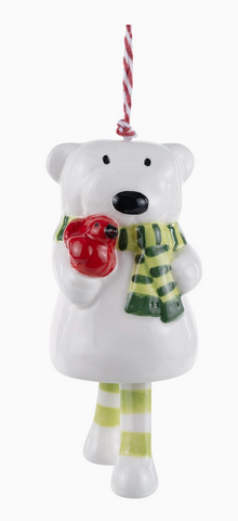 Polar Bear with Red Bird Ornament