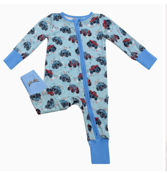Red, White & Vroom Monster Trucks  Footie