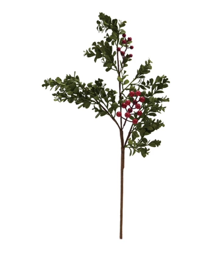 26"H Faux Boxwood Stem with Red Berries