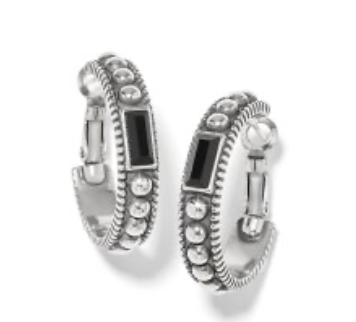 JA998E Pretty Tough Gem Black Hoop Earrings