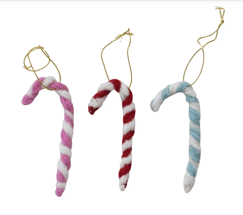 Wool Felt & Wire Candy Cane Ornament