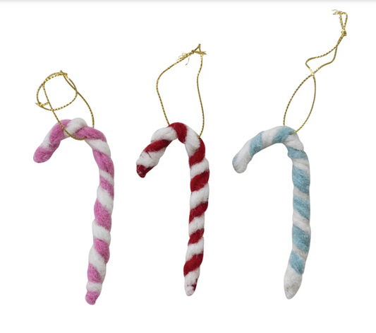 Wool Felt & Wire Candy Cane Ornament