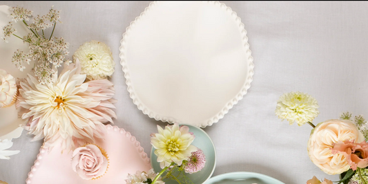 Cream Dot Edge Flower  Side Plates Set of 8