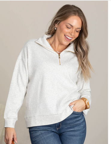 French Terry High Neck 3/4 Zip Jacket ( Heather Grey )