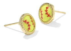 Softball Stud Ear Gold Chartreuse