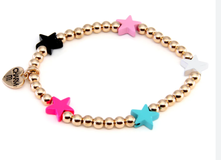 CHARM IT! Gold Multi Star Stretch Bead Bracelet