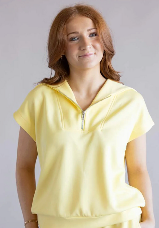 Modal Quarter Zip Short Sleeve Top