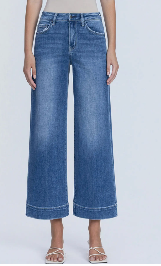 High Rise Medium Dark Crop Wide Trouser Jeans F6034