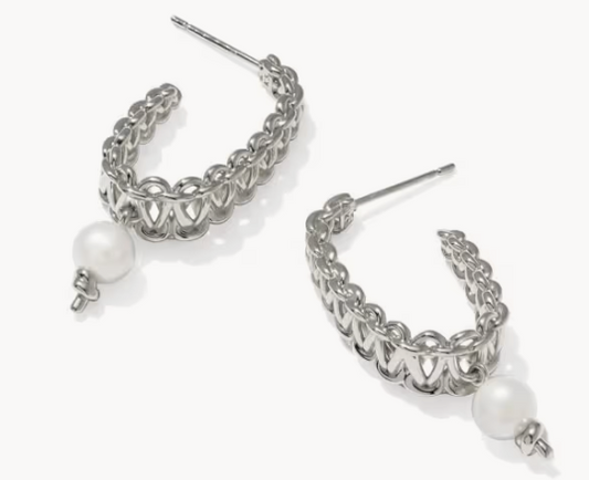 Gabriella Pearl Hoop Earrings Vintage Silver Pearl
