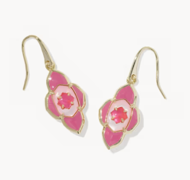 Abbie Medallion Gold Small Drop Earrings-  Hot Pink Mix
