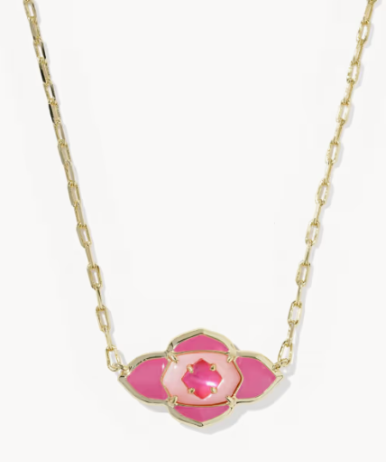 Abbie Medallion Gold Short Pendant Necklace- Hot Pink Mix
